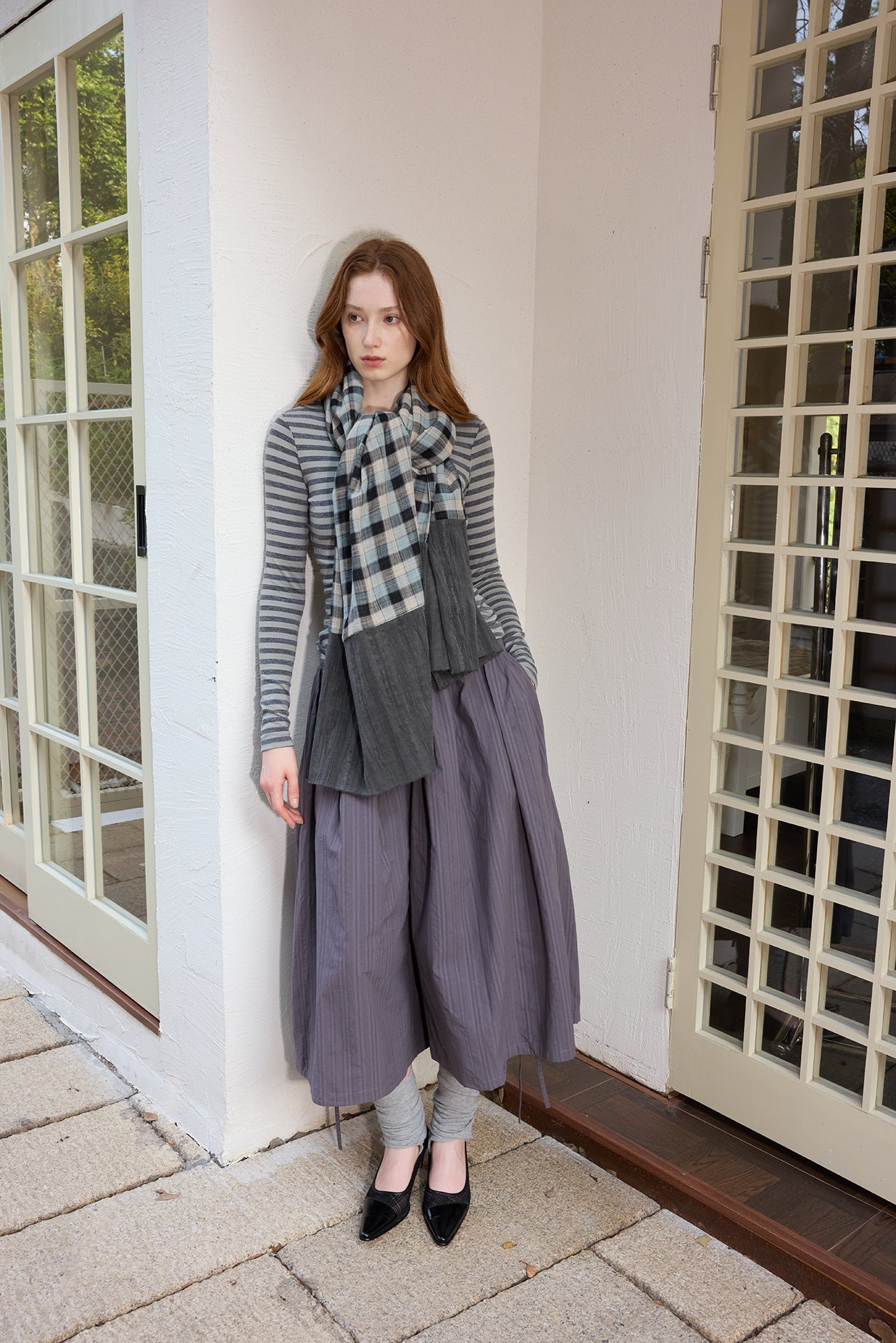 Dark Blue Plaid Loose Scarf