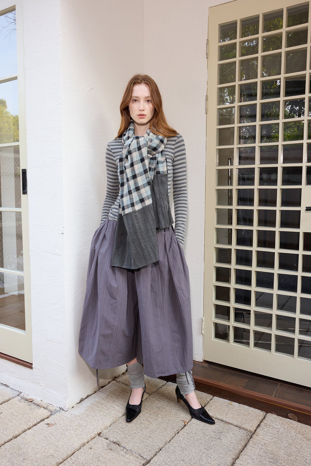 Dark Blue Plaid Loose Scarf