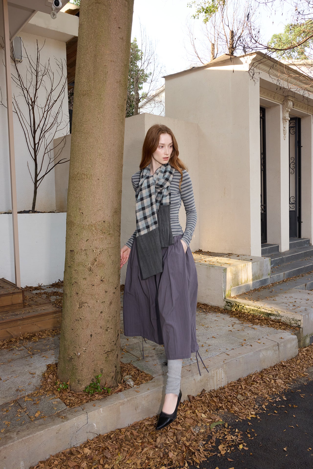 Dark Blue Plaid Loose Scarf