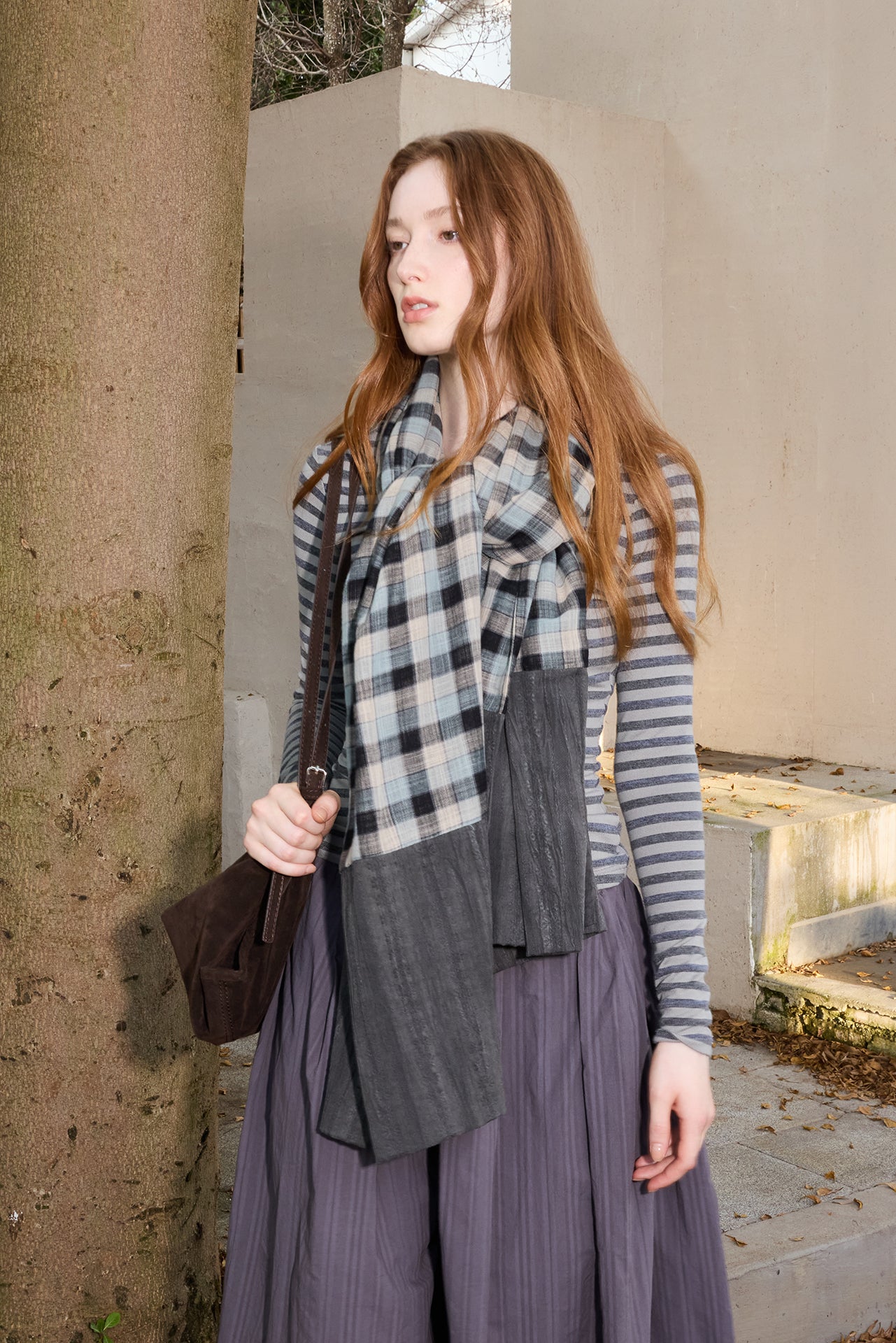 Dark Blue Plaid Loose Scarf